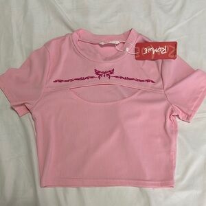 3/$15 NWT Pink Ribbed butterfly cut out crop top small